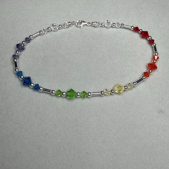 Colorful Rainbow Crystal Bracelet | Bicone Crystal Beads with Silver - Picture 4 of 5